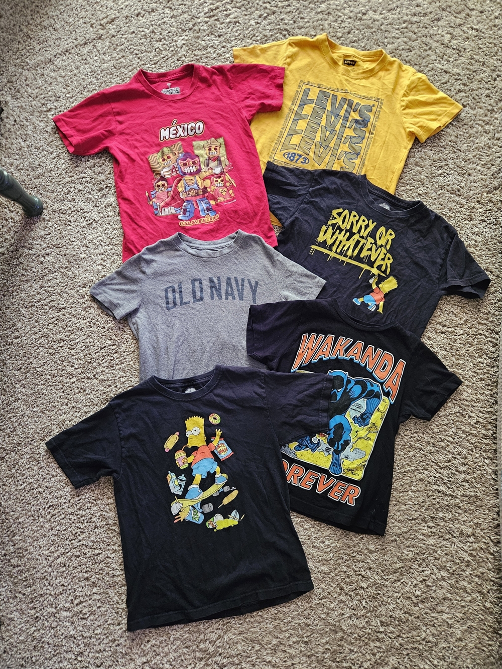 Old Navy Levi's Bart Simpson Black Panther Boy's 6 Piece T-Shirt Lot Size 8
